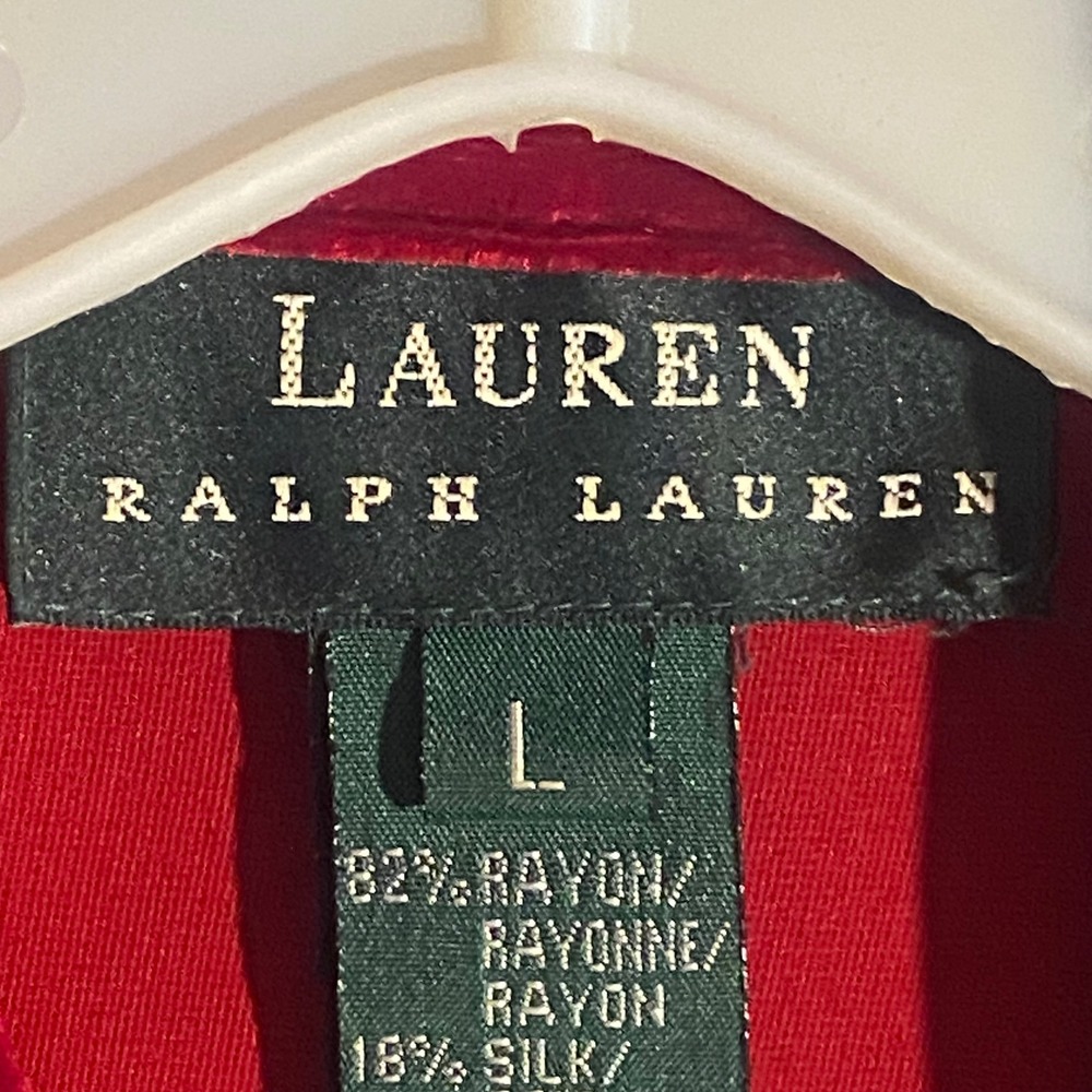 Lauren Ralph Lauren Rayon Silk Shirt Womens Large Red Silk Blend Crest - Picture 4 of 10